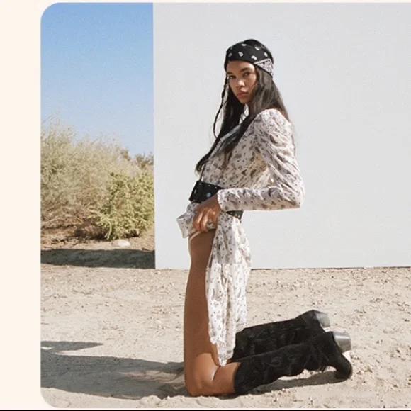 FOR LOVE & LEMONS Sand Paisley Long Sleeve Midi Dress in White